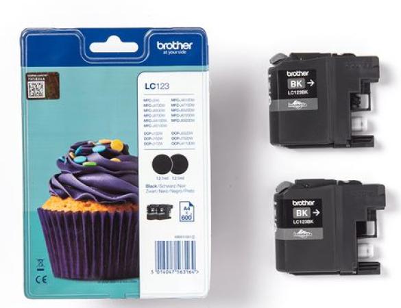 pk van 2 brother cartridge LC123 2 x 600 pag zwart