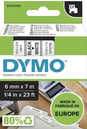 dymo D1 tape 6 mm x 7 m zwart op wit