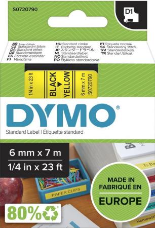 dymo D1 tape 6 mm x 7 m zwart op geel