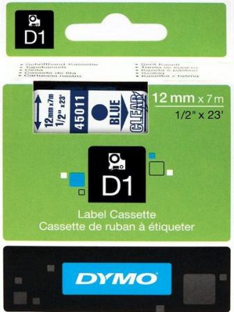 dymo D1 tape 12 mm x 7 m blauw op transparant @