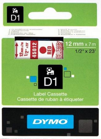 dymo D1 tape 12 mm x 7 m rood op transparant