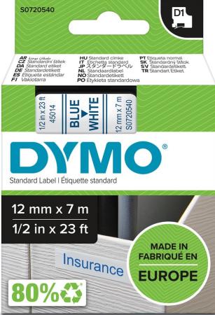 dymo D1 tape 12 mm x 7 m blauw op wit