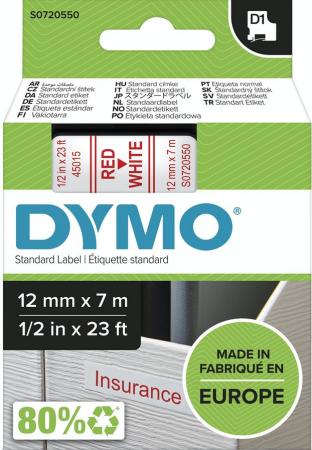 dymo D1 tape 12 mm x 7 m rood op wit
