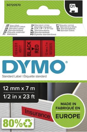 dymo D1 tape 12 mm x 7 m zwart op rood