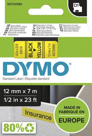 dymo D1 tape 12 mm x 7 m zwart op geel