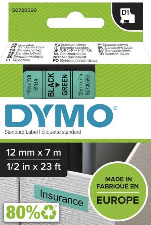 dymo D1 tape 12 mm x 7 m zwart op groen