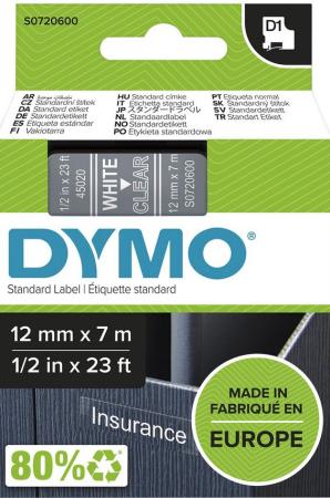 dymo D1 tape 12 mm x 7 m wit op transparant