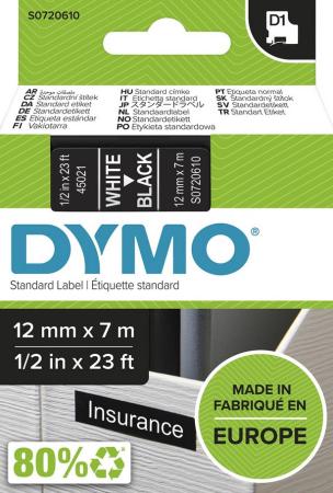 dymo D1 tape 12 mm x 7 m wit op zwart