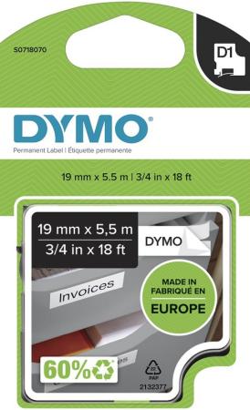 dymo D1 tape 19mm x 5,5m perm. polyester zwart/wit