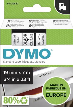 dymo D1 tape 19 mm x 7 m zwart / transpanrant