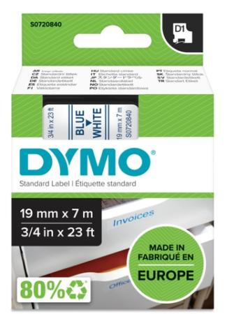 dymo D1 tape 19 mm x 7 m blauw / wit