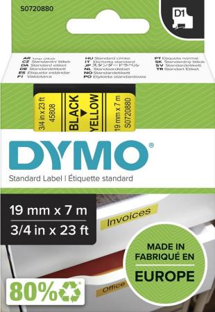 dymo D1 tape 19 mm x 7 m zwart / geel