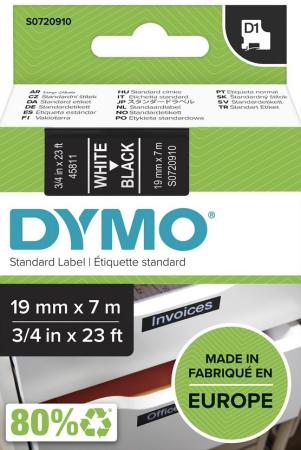 dymo D1 tape 19 mm x 7 m wit op zwart