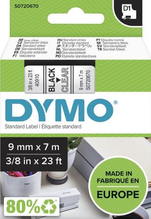 dymo D1 tape 9 mm x 7 m zwart op transparant