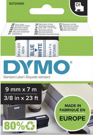 dymo D1 tape 9 mm x 7 m blauw op wit