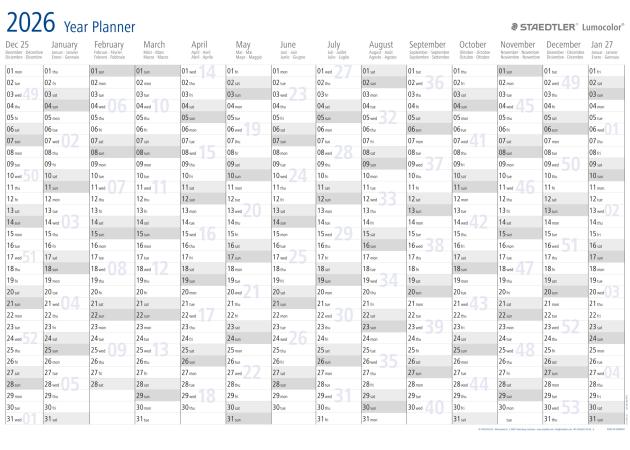 jaarplanner 2026 gelamineerd horiz 600 x 840 mm