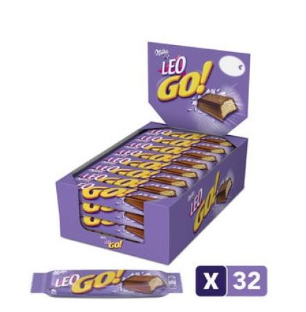 doos 32 Milka Leo Go chocolade wafeltjes 48 gr