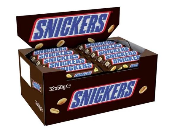 32 chocolade repen Snickers 50 gr