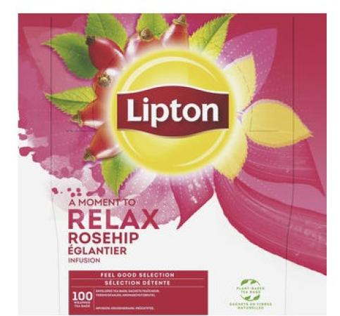 doos 100 theezakjes lipton Relax Rozebottel