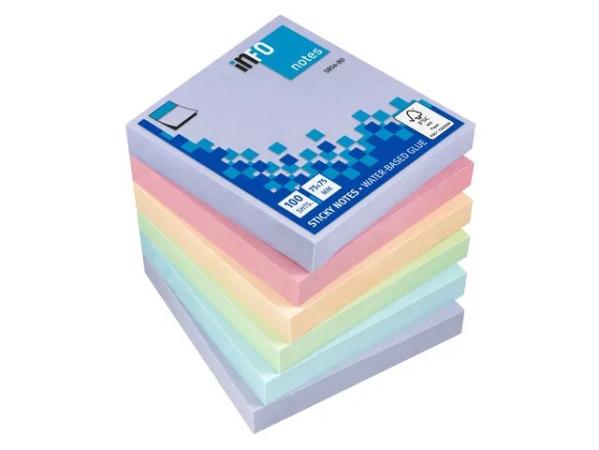 pak 6 info notes 75 x 75 mm Harmony pastel assorti