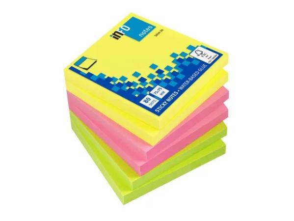 pak 6 info notes 75 x 75 mm neon assorti