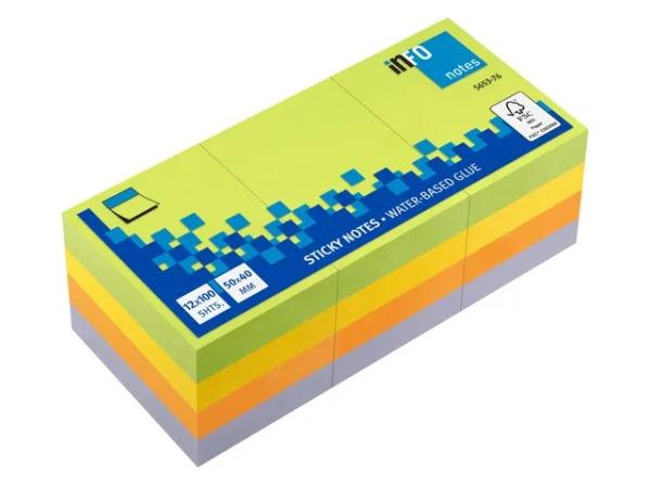 pak 12  info notes 40 x 50 mm Lentefris assorti
