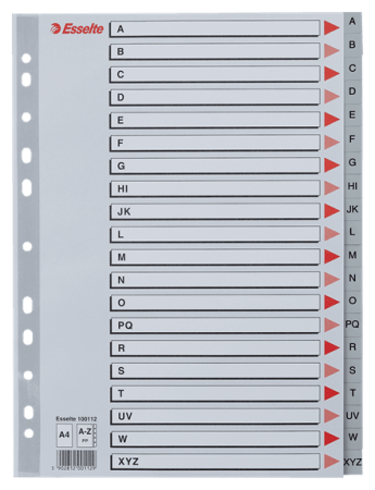 tabbladen A4 plastiek grijs a - z bedrukt esselte