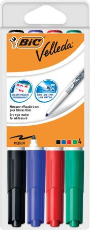 witbordstift bic velleda 1741 set 4 kleuren medium