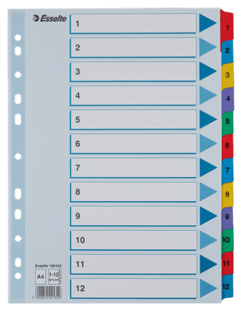 tabbladen A4 karton tabs kleur 1-12 bedrukt esselt