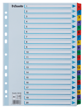 tabbladen A4 karton tabs kleur 1-20 bedrukt esselt