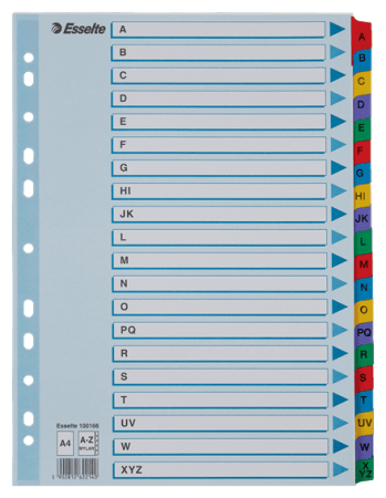 tabbladen A4 karton tabs kleur a - z bedrukt essel