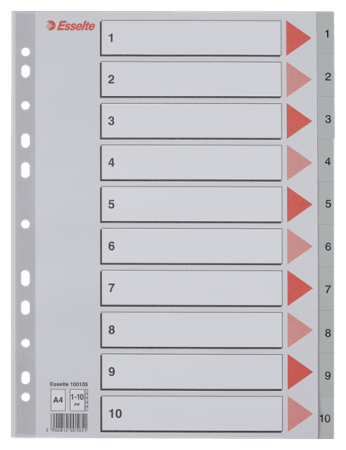 tabbladen A4 plastiek grijs 1-10 esselte