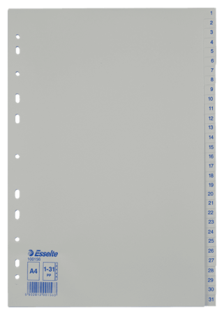 tabbladen A4 plastiek wit 1-31 bedrukt esselte