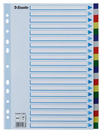 tabbladen A4 plastiek kleur 20 tabs esselte