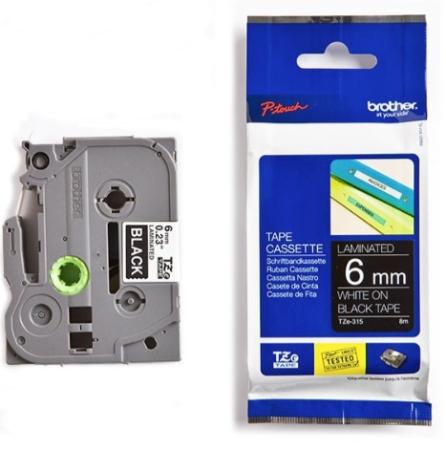 Brother p-touch TZ tape wit op zwart 6 mm