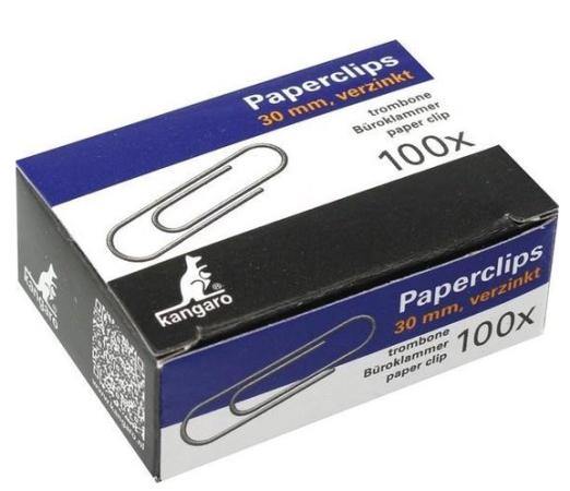 doosje 100 paperclips kangaro 30 mm ronde punt