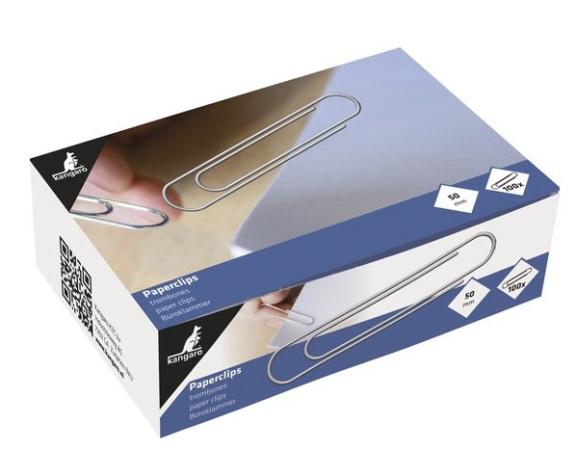 doosje 100 paperclips kangaro 50 mm ronde punt