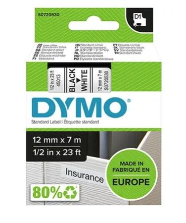 dymo D1 tape 12 mm x 7 m zwart op wit