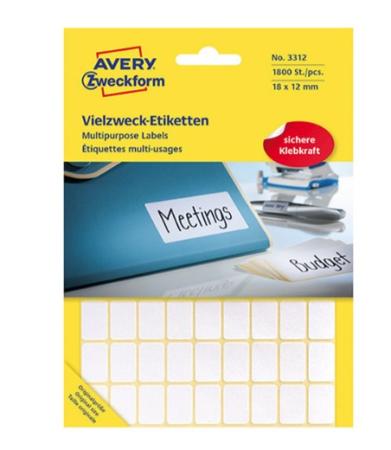 12 vel etiket avery 12 x 18 mm wit 150/v