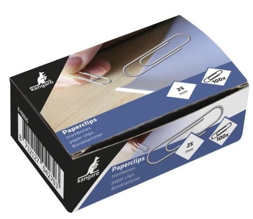 doosje 100 paperclips kangaro 25 mm ronde punt