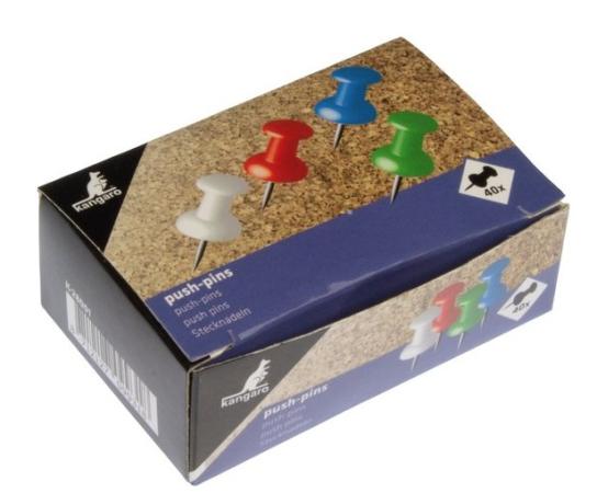 Doosje 40 push pins kangaro assorti