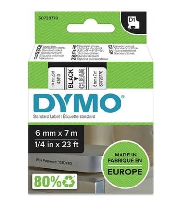 dymo D1 tape 6 mm x 7 m zwart op transparant