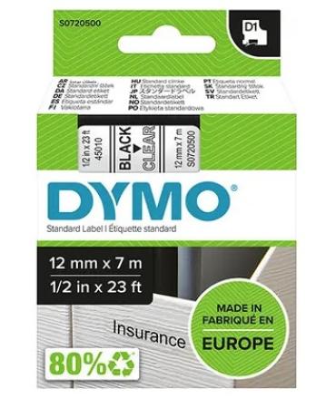 dymo D1 tape 12 mm x 7 m zwart op transparant