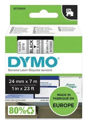 dymo tape D1 24 mm x 7 m zwart op transparant