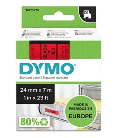 dymo tape D1 24 mm x 7 m zwart op rood