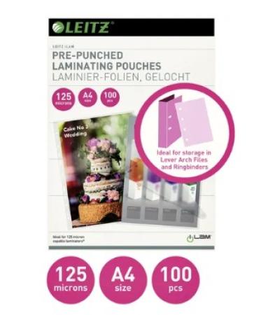 100 Leitz Eva lamineerhoes A4 125 mic voorperfo