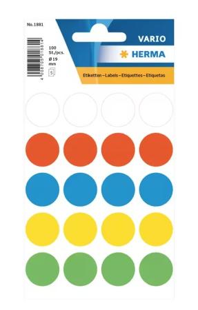 5 vel etiketten Herma diam 19 mm 20/v assorti