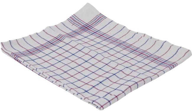 pak 6 handdoeken 65 x 65 cm wit geruit blauw/rood