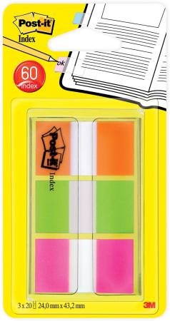 pk 3 post-it brede index tabs roz/ora/gro 25 x43mm