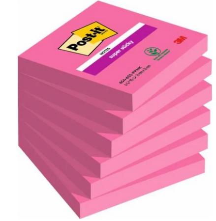 pak 6 super sticky post-it 76 x 76 mm Fuchsia